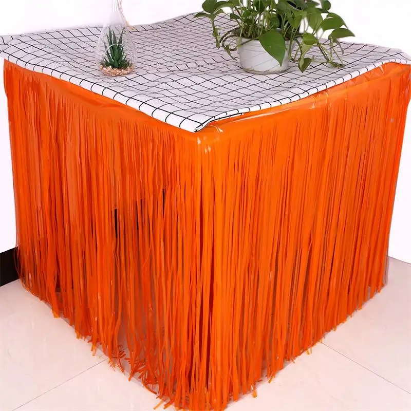 

275x74cm Table Skirts Wedding Party Decoration Foil Fringe Raindrop Table Skirt Metallic Tinsel Christmas Holiday Decorations