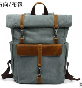 

Cotton Oil Wax Canvas Backpack Mens Large Capacity Vintage Waterproof Backpack 15" Laptops Daypacks Rivets bookbag