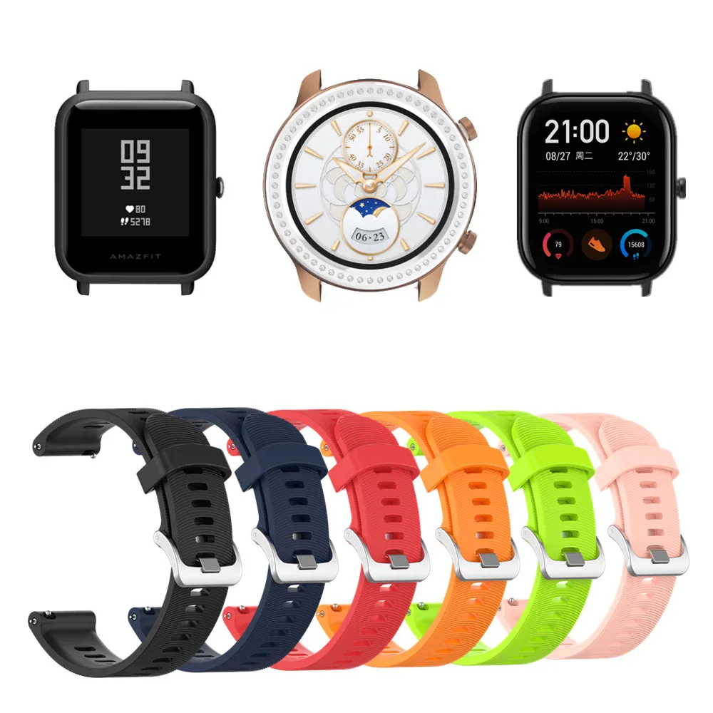 

Ремешок для смарт-часов, мягкий силиконовый браслет для Huami Amazfit GTR 42 мм BIP GTS, 20 мм браслет для Huawei Watch GT2 42 мм