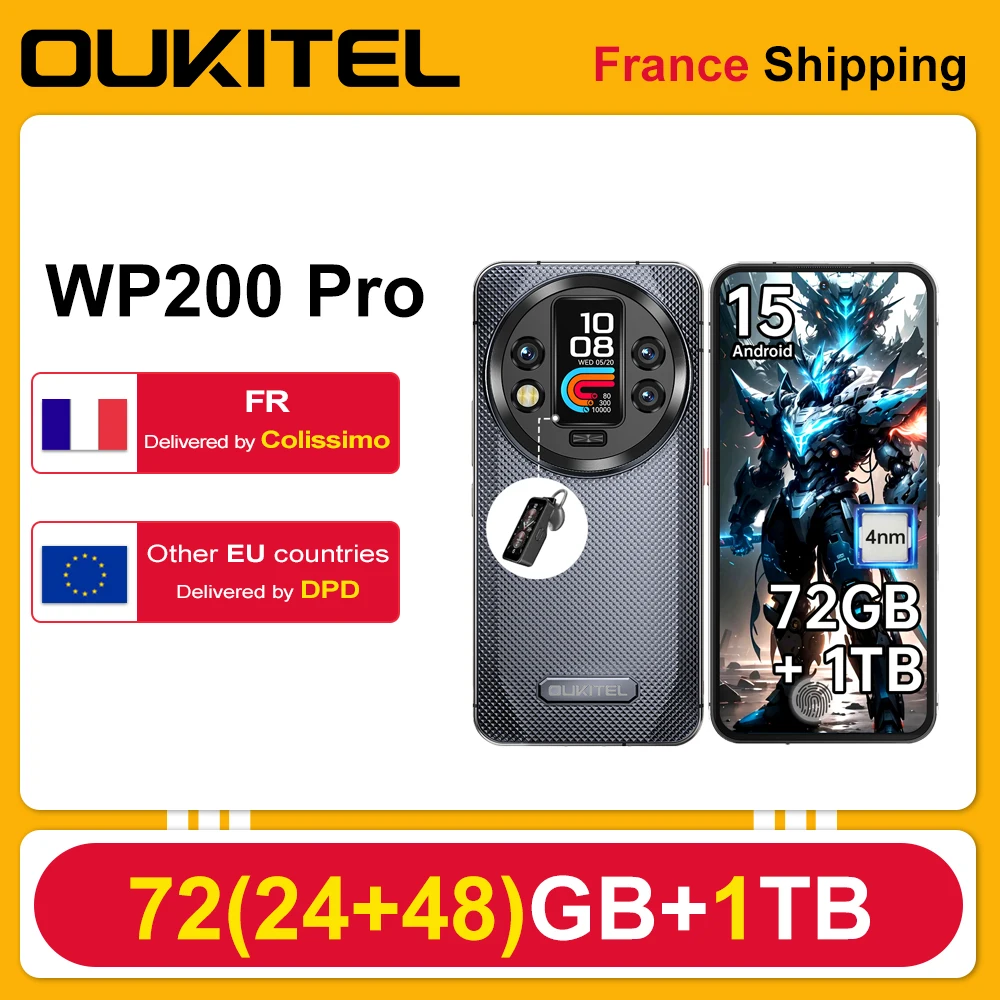 Oukitel WP200 Pro 5G – Smartphone Robuste 24+48 Go / 1 To, écran 120 Hz, Processeur Dimensity 8800, Débloqué