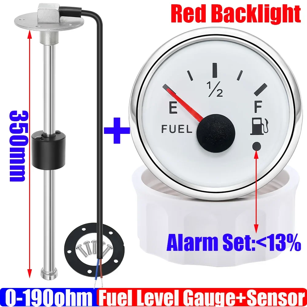 

Датчик уровня топлива 0-190 Ом + датчик уровня топлива 52 мм с сигнальной лампой, красный светодиодный индикатор уровня масляного бака для автомобиля, лодки, морской на заказ