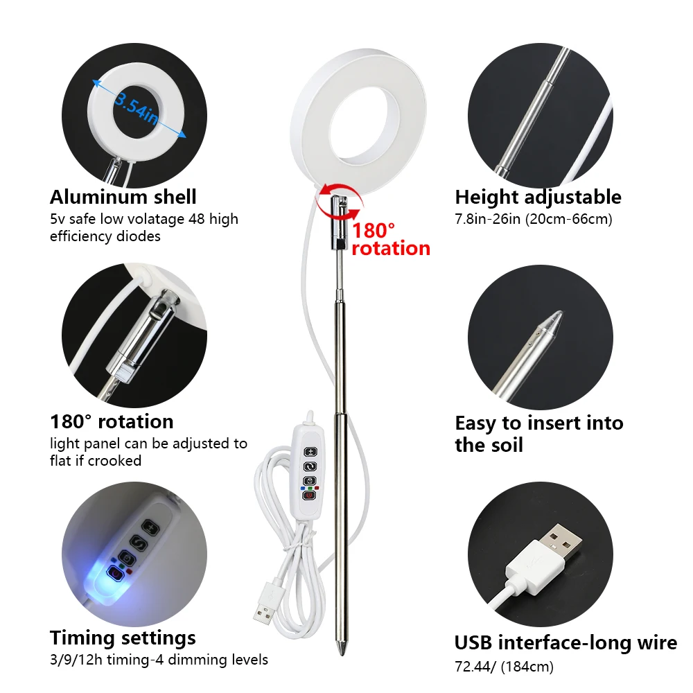 Светодиодные лампы роста Полный спектр растительных ламп USB 5V высотный