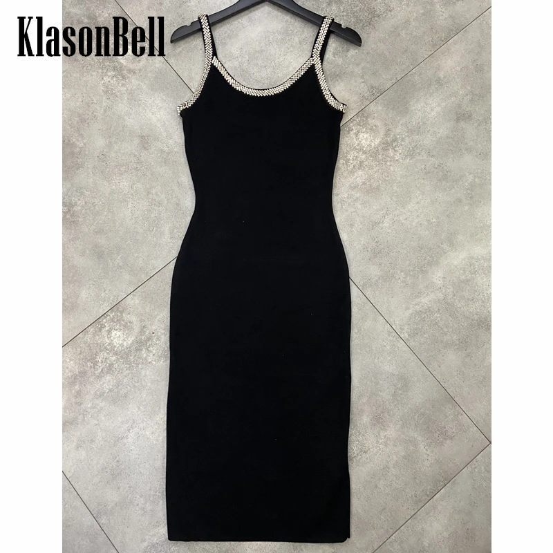 

5.11 KlasonBell Black Sexy Rhinestone Diamonds Suspender Temperament Backless Slim Dress