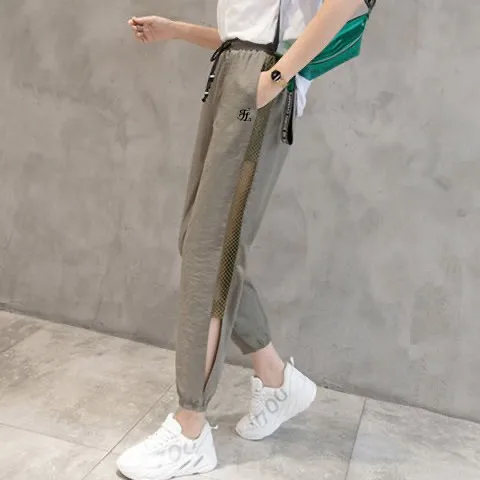 Women's golf wear pants summer Loose quick drying mesh Hollow out stretch waist thin Golf wear for women Nine-point slacks