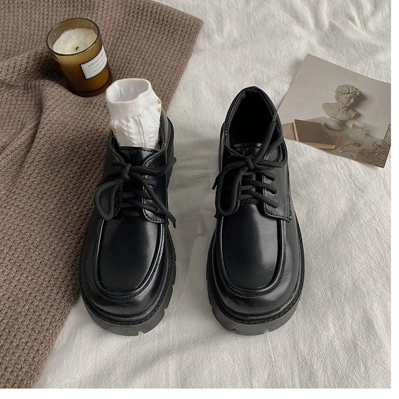 

BKQU Small leather shoes female British girl Japanese fashion all-match retro Mary Jane shoes Lolita thick bottom low-top shoes