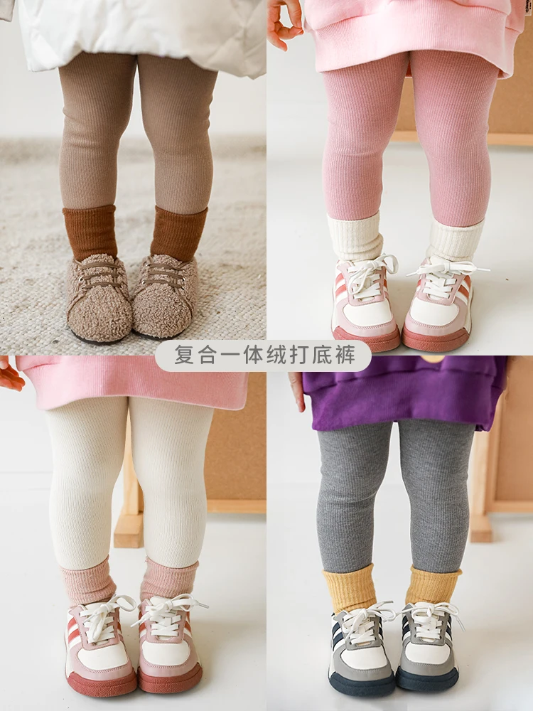 

Girls Fleece Leggings Winter Baby Children Solid Color Thin Warm Pants
