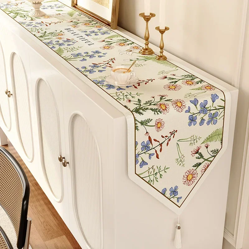 Роскошная жаккардовая скатерть с кисточками 30x180 см для стола длинными полосками