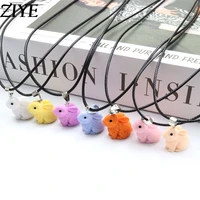 cute 3d animal rabbit charms necklace resin cabochons glitter gummy candy charm pendants rope necklaces women jewelry girl gifts