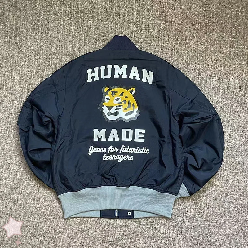 Mem Women Tiger Head Print Zipper Trim Jacket High Quality Human Made Jacket Baseball Uniform