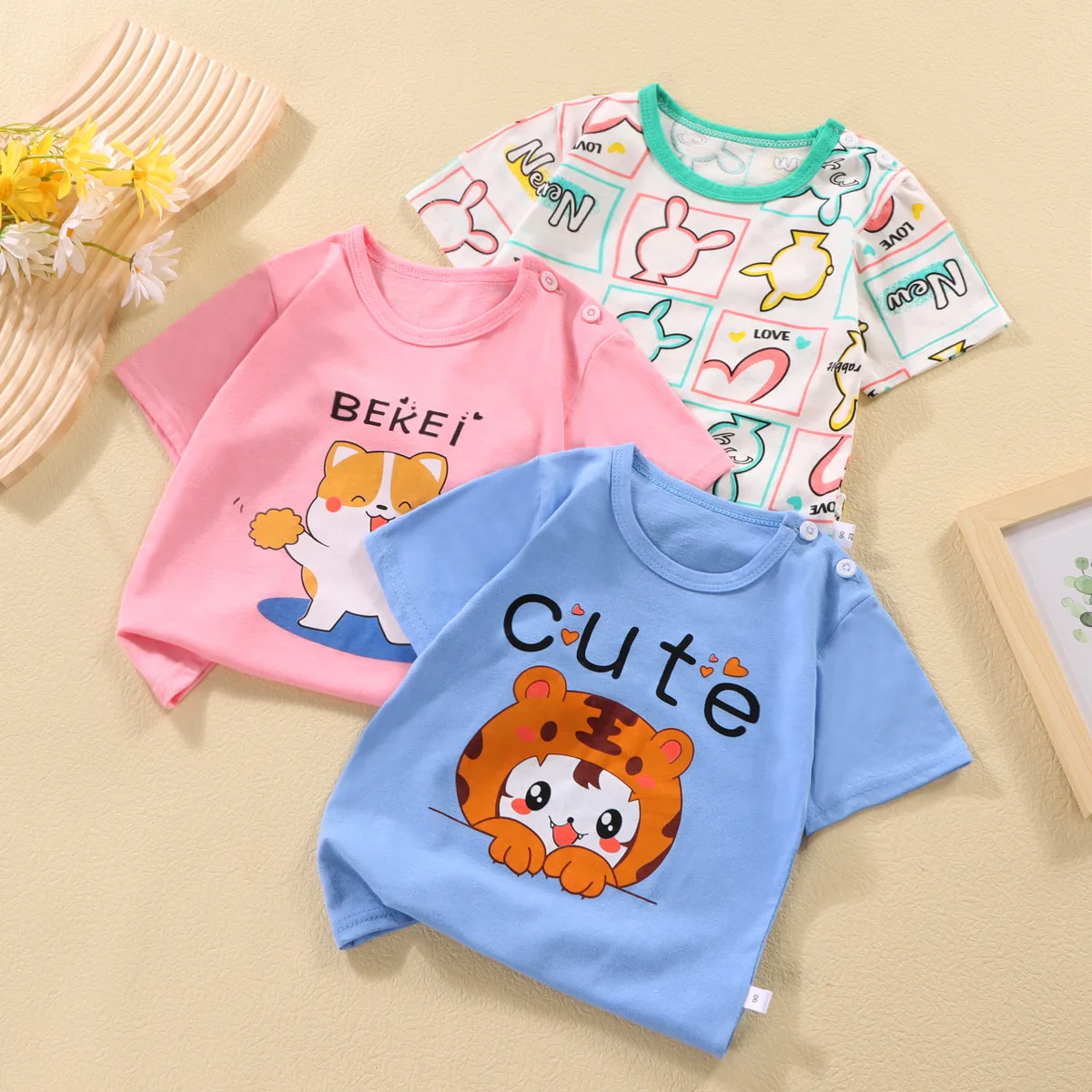 Фото 1-5Y Children's Short-sleeved Boys' Cotton T-shirt Cartoon Girls' Baby Tops Summer Tees Kids Clothing №1