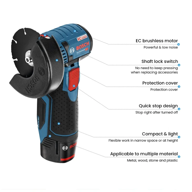 Bosch GWS 12V-76 Аккумуляторная угловая шлифовальная машина 76 мм Режущий диск 19500 об/мин
