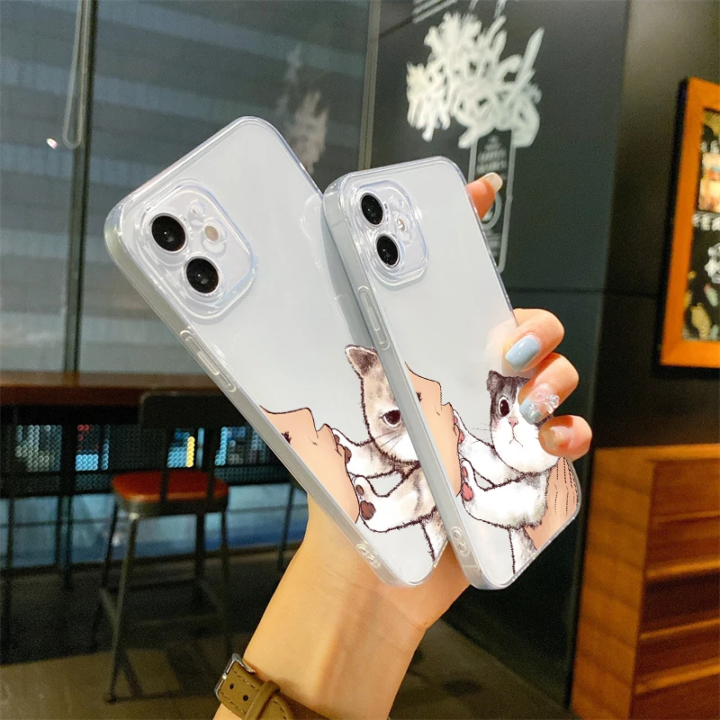 

Cute Cat Luxury Ultra Thin Clear Phone Case For Apple iPhone 11 12 13 Pro Max 12 13 Mini X XR XS Max SE 6 6s 7 8 Plus Coque