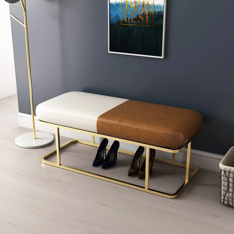 

Iron shoe changing stool home door footstool living room sofa stool Nordic cloakroom stool light luxury clothing store bench