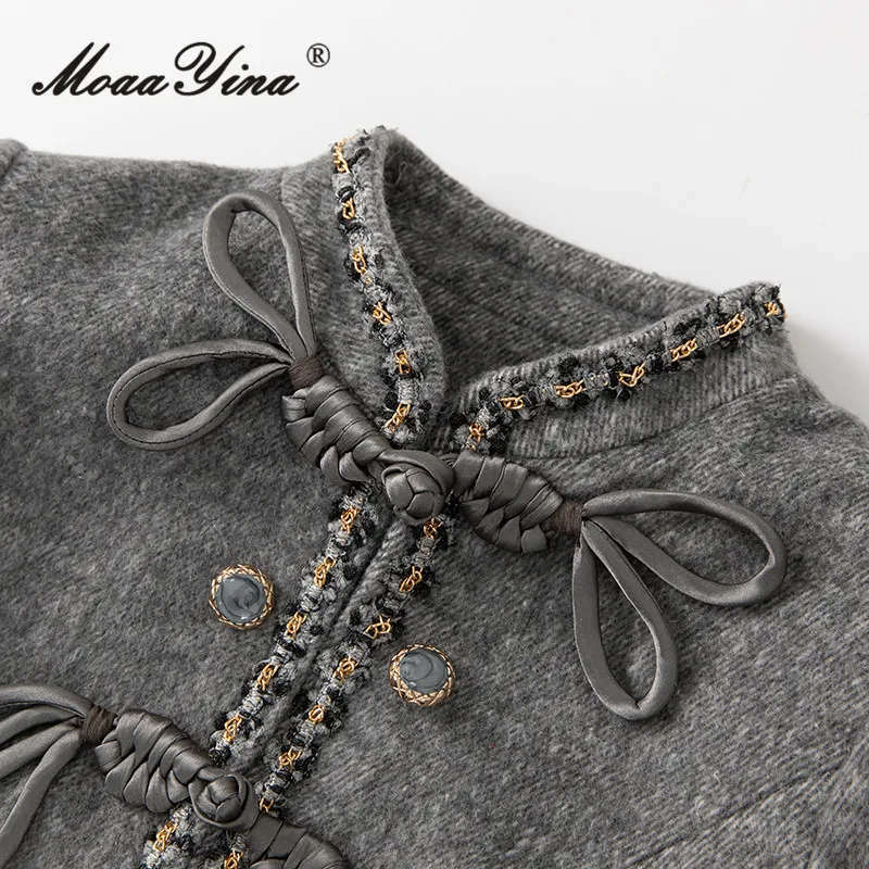 Женское винтажное дизайнерское пальто MoaaYina серое однобортное с