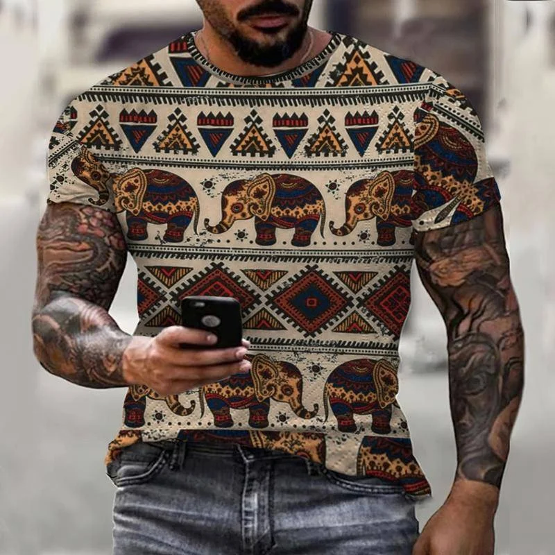 

Fun retro famous summer new casual printing men's T-shirt fashion men's colorful plaid 3D top short sleeve 0 collar