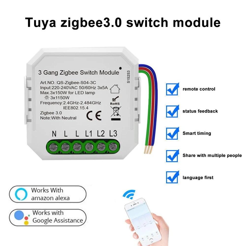 

Релейный модуль рулонного затвора Zigbee, модуль с функцией таймера, голосовое управление через приложение, совместим с Tuya Alexa Google