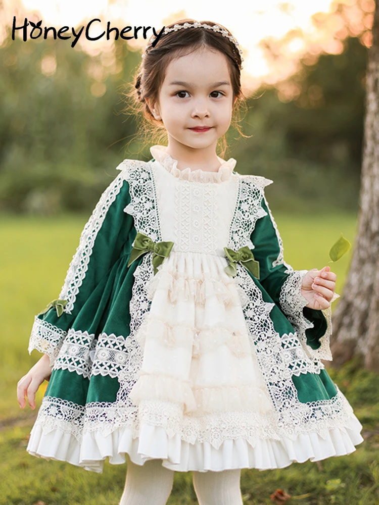 

HoneyCherry 2022 Fall/winter Lolita Dress Girls Princess Velvet Skirt Flower Girl Dresses Christmas Dress For Girls Kids Clothes