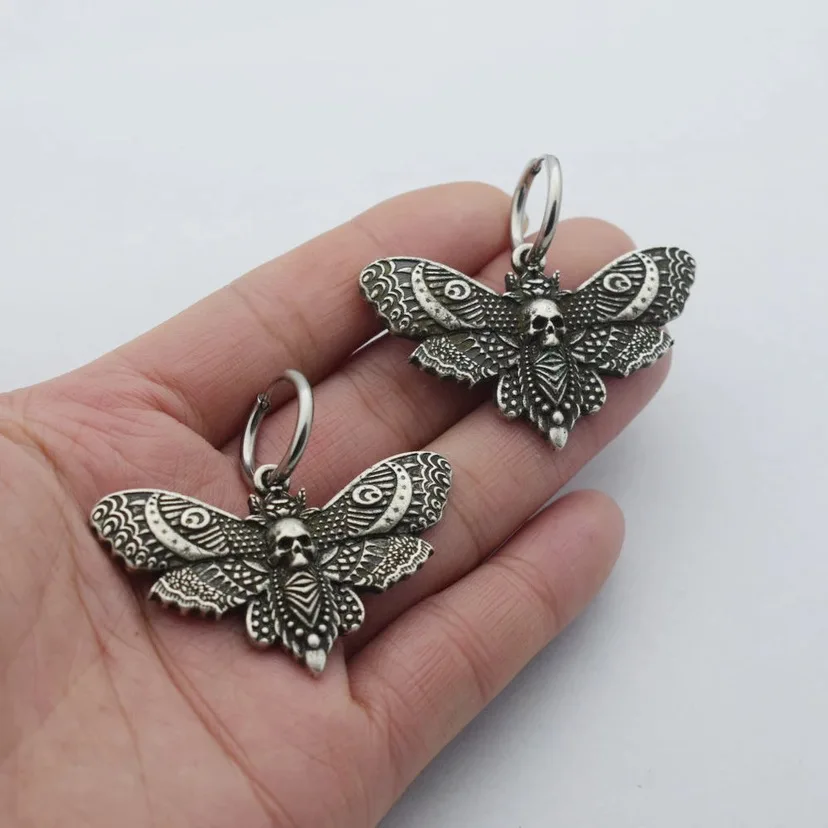 

Gothic Vintage Moth Ear Hoops For Women Girls Fashion Pagan Witch Jewelry Accessories Gift Moon Moth Charm Pendant Earrings New