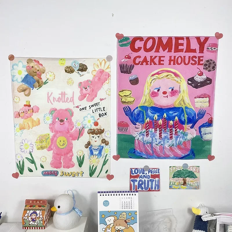 

Cute Bear Anime Tapestry Wall Hanging Cloth Dormitory Bedroom Background Wall Decor Japanese Kawaii Room Decor tapiz pared