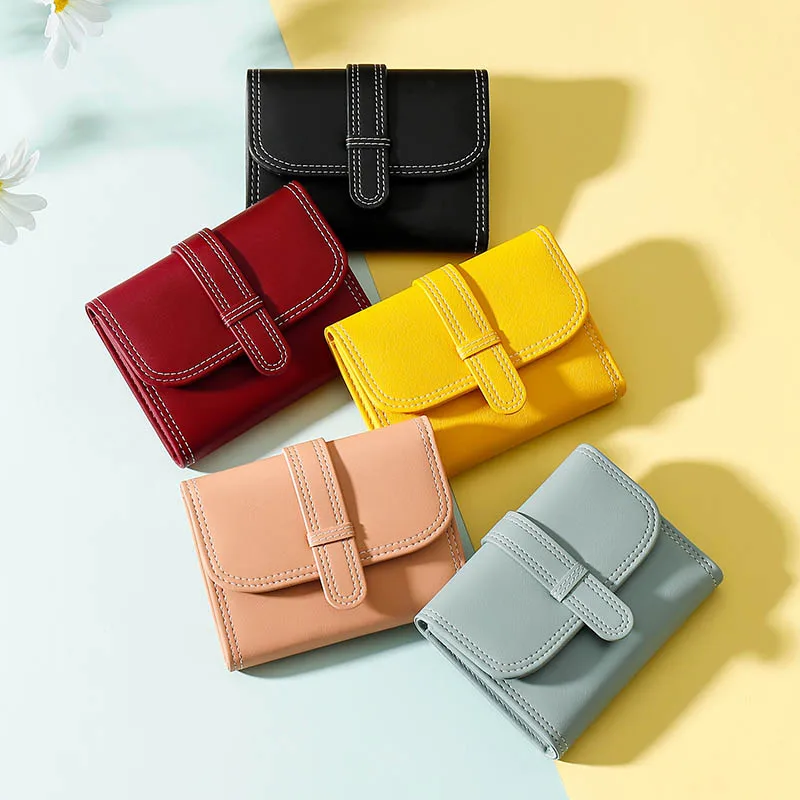 

Solid Color Mini Women Card Holder PU Leather Simple Clutch Wallet Ladies Clamshell Design Short Money Coin Purse Female Purses