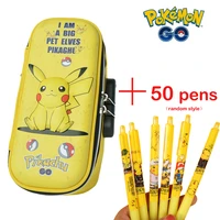 pokemon pikachu pen box 3d password lock pen bag portable multi layer cartoon pen bag student stationery box gift 50 water pens
