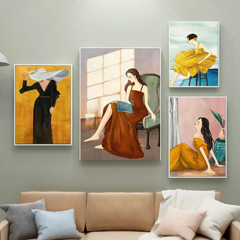 

Teenage Lady Fashion Home Clothing Canvas Painting Nordic Family Pictures For Living Room Wall Art Decor Poster HD Print