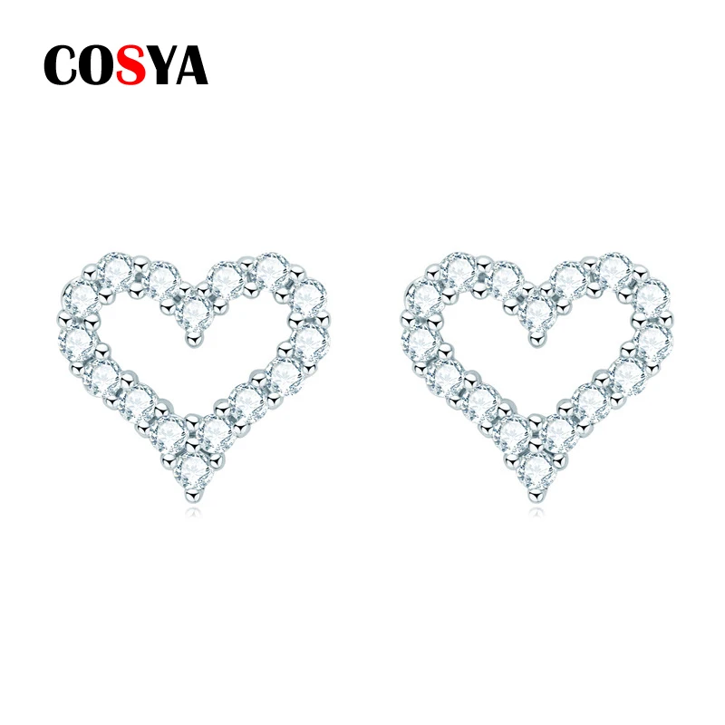 

COSYA 925 Sterling Silver 2mm Heart Moissanite Stud Earrings for Women Engagement Sparkling Wedding Party Fine Jewelry Gifts