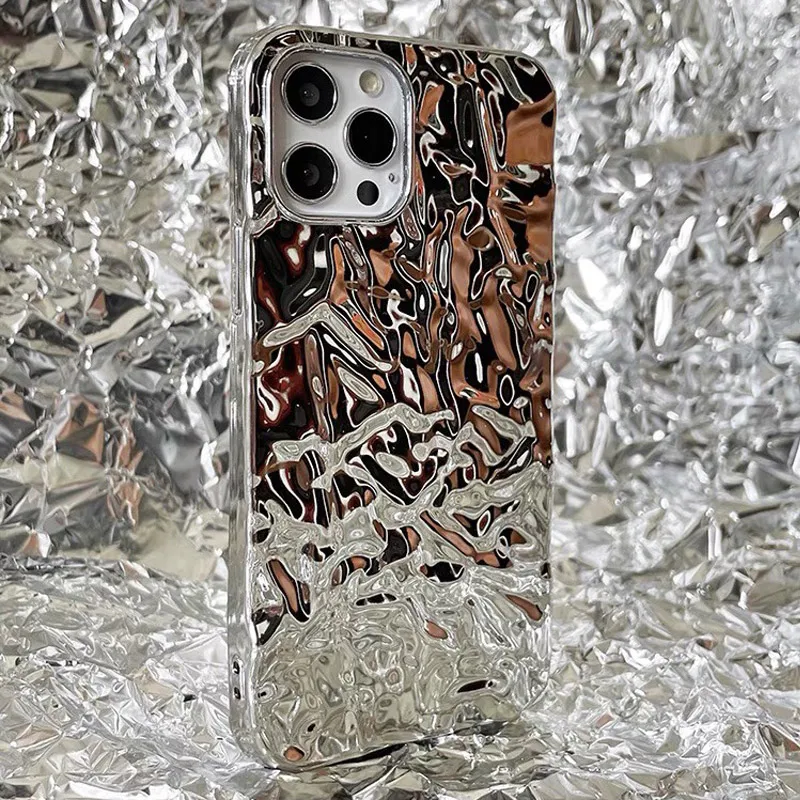 

JOME Silver Tin Foil Pleats Phone Case For iPhone 13 Pro Max 11 12 Pro Max XR X XS Silicone Case for Huawei P50 P40 P30 Mate40