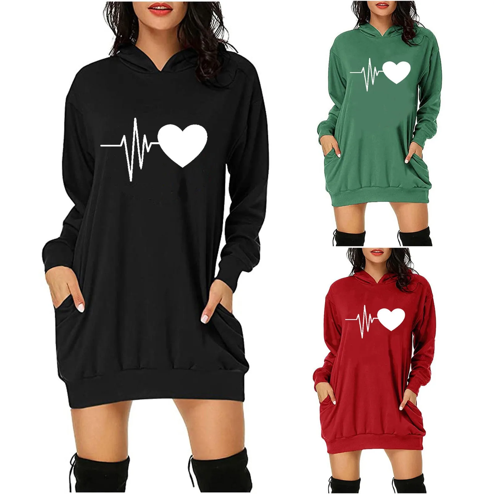 

Женское Короткое платье-свитшот с капюшоном и карманами