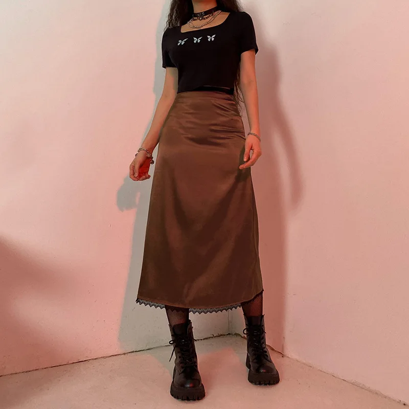 

Long Skirt Ins Street Spice Girl French Romantic Wave Side Skirt