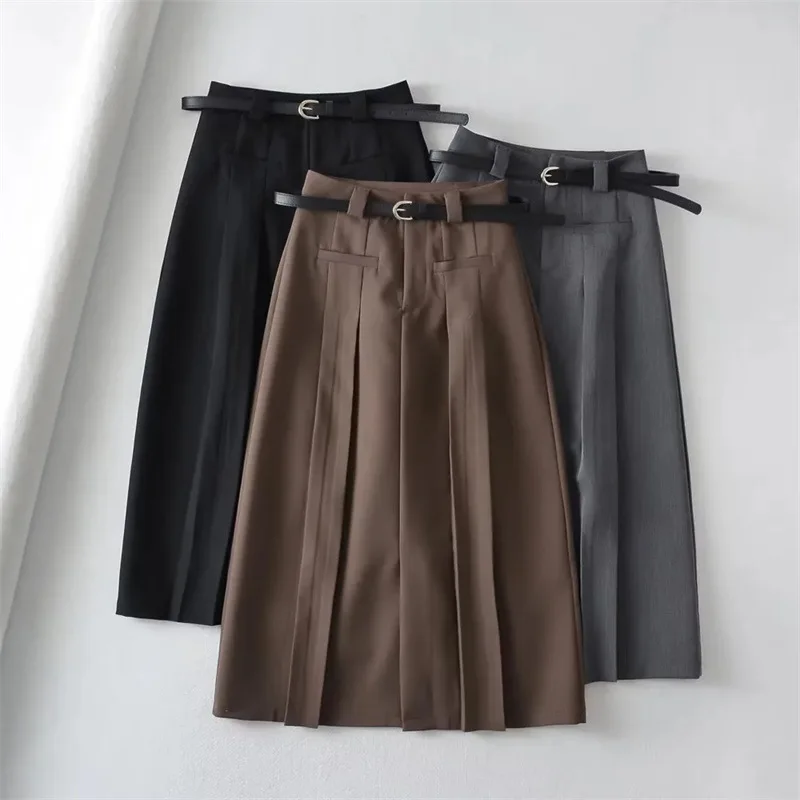 

European And American Style Autumn Temperament Elegant Wild A-line Skirt Women 2022 New High Waist Thin Solid Color Long Skirts