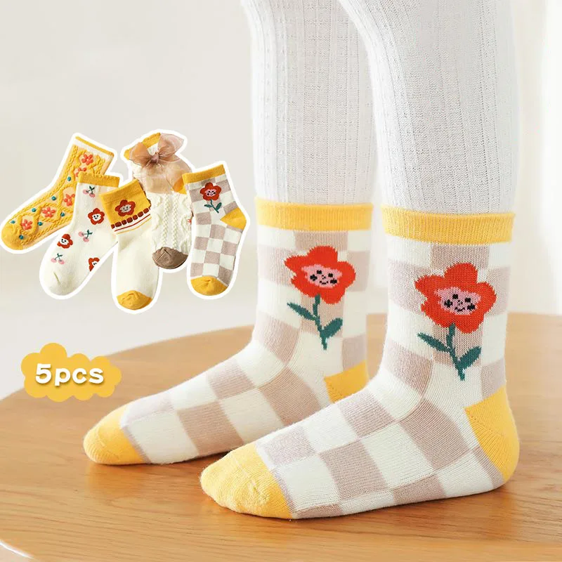 

5 Pairs/lot Newborn Baby Girls Socks Bow Printed Cotton Children's Socks Autumn Winter New Kawaii Casual Toddler Socks