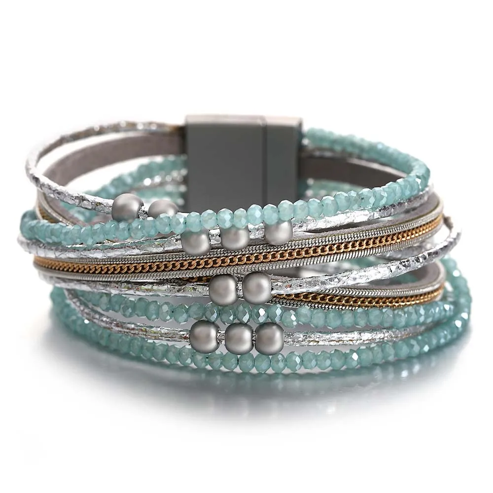 

Amorcome Ethnic Colorful Crystal Beads Charm Bracelet for Women Metal Beaded Multilayer Leather Wrap Bracelets Bohomian Jewelry