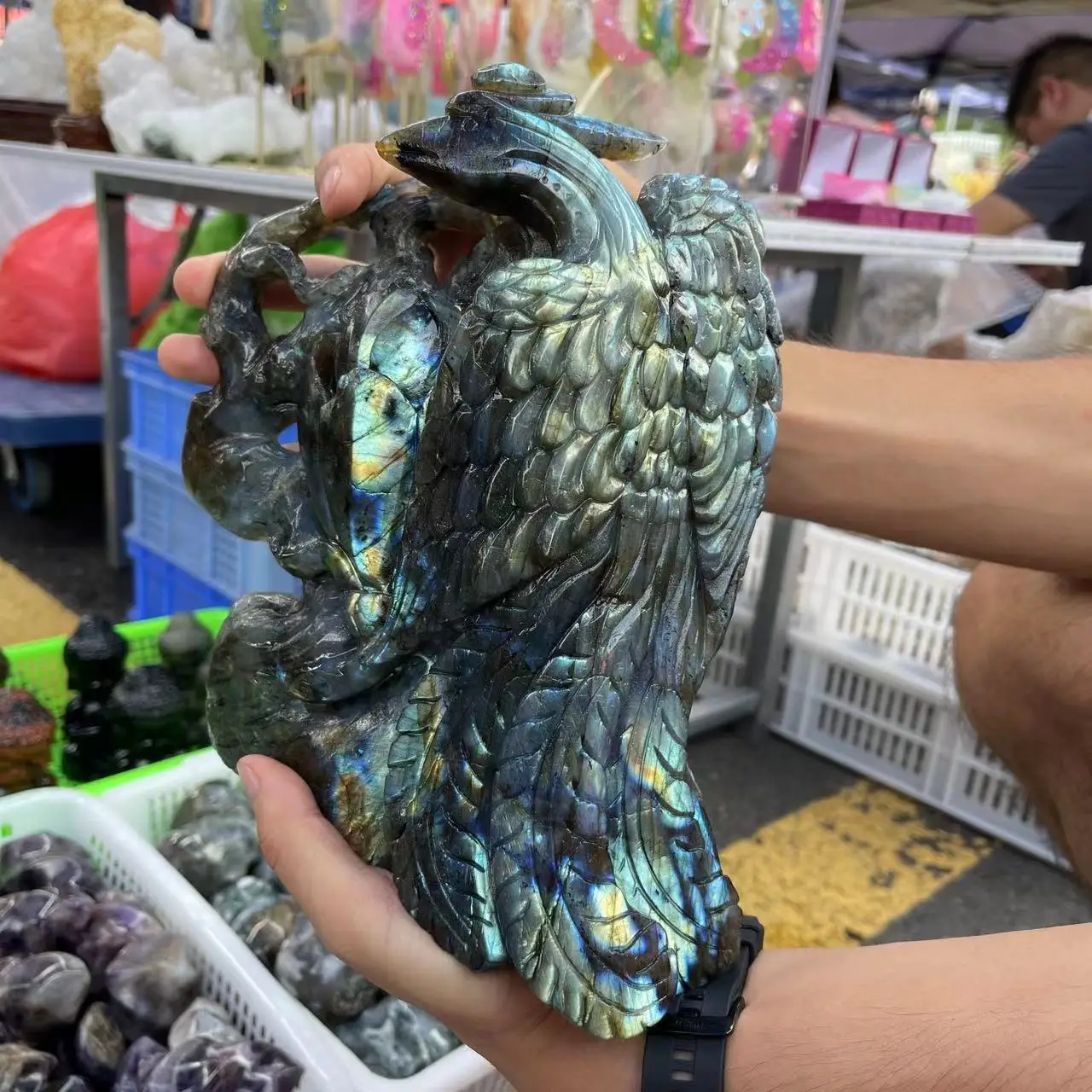 

2.8-3.2kg Large Natural Labradorite Stones Healing Crystals Carved Phoenix Room Decor Gem Craft
