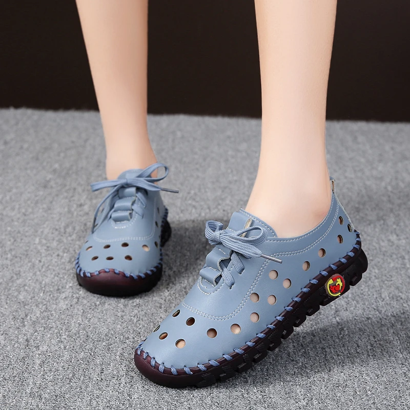 

Newest Designer Woman Flats Breathable Sew Oxford Sneakers Women Casual Lace Up Split Hollow Moccasins Loafer Shoes Plus Size 43