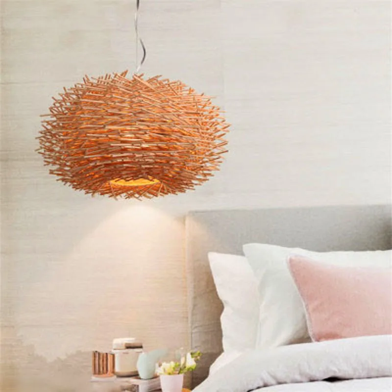 

Nordic hand-woven cany art creative pendant lamp light lighting wood lamps E27 nest bird cage hanging lamp new