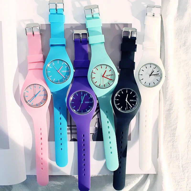 Colorful Men&Women Watch Cream Ultra-thin Fashion Watch Silicone Strap Leisure Watch Geneva Wristwatch Women's Jelly Watch Gift