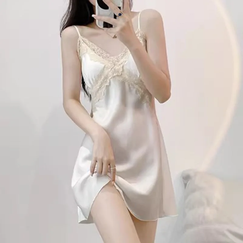 Ночная сорочка с кружевной отделкой халат Летний Новый женский комплект ночной