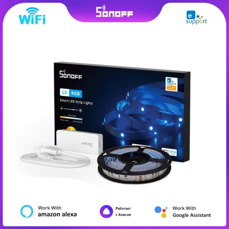 

Умная Светодиодная лента SONOFF L3 5 м, освещение, Bluetooth, Wi-Fi контроллер, RGB 5050, атмосферное украшение, фотография, подсветка телевизора