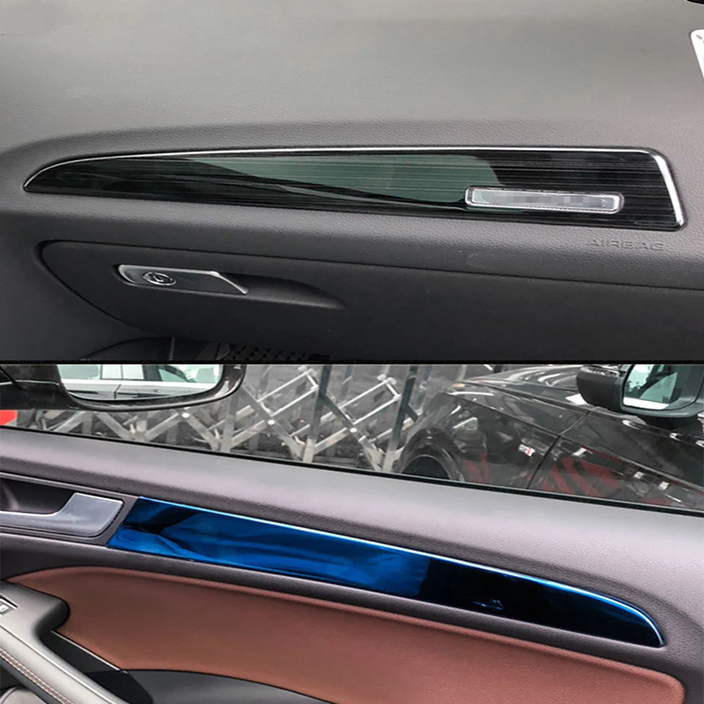 

For Audi Q5 8R 10-18 Car Interior Door Panel Trim Sticker Stainless Steel Co-pilot Dashboard Stripe Decoration Auto Accessories