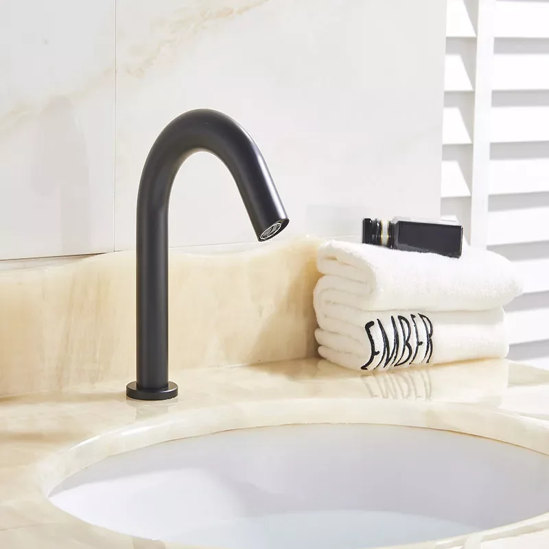 

Black Sensor Faucet Bathroom Sink Deck Mount Hot And Cold Automatic Basin Faucet Battery Powered Water Saving Tap