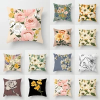 vintage floral print cushion cover 45x45cm square polyester sofa pillow cover pink flower leaves waist pillow case home decor