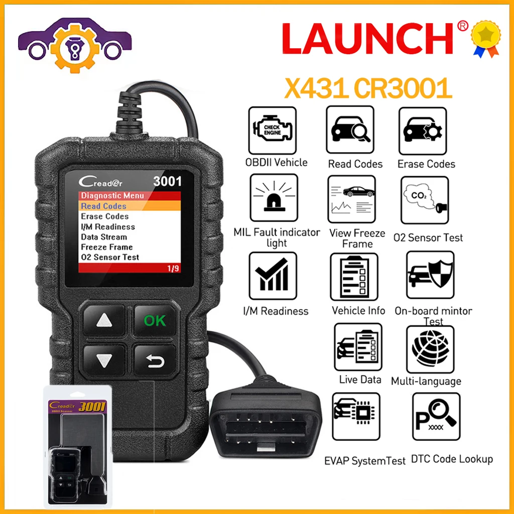 Диагностические инструменты LAUNCH CR3001 X431 CR 3001 OBD2, поддержка полной функции OBDII/EOBD, считыватель автомобильных кодов, контрольный двигатель Pk CR319 Диагностические инструменты LAUNCH CR3001 X431 CR 3001 OBD2, поддержка полной функции OBDII/EOBD, считыватель автомобильных кодов, контрольный двигатель Pk CR319