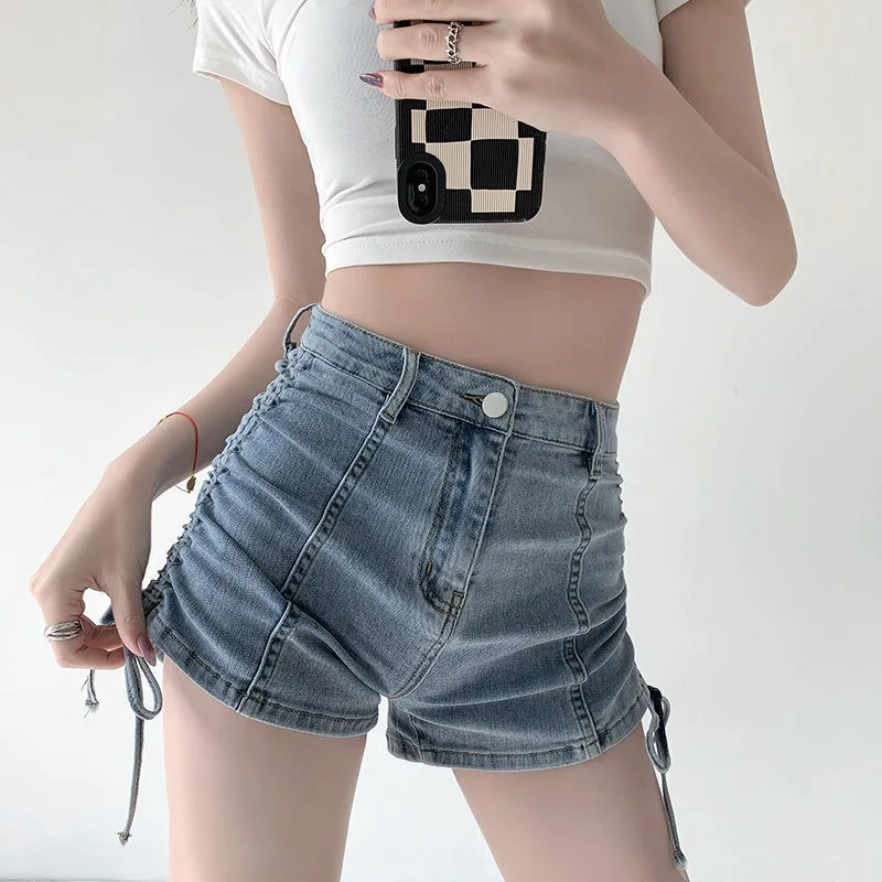 

Women's Jeans Shorts Elasticity Bandage Drawstring Y2k Denim Shorts Summer Casual High Waists Sexy Female Fashion Hot Pants