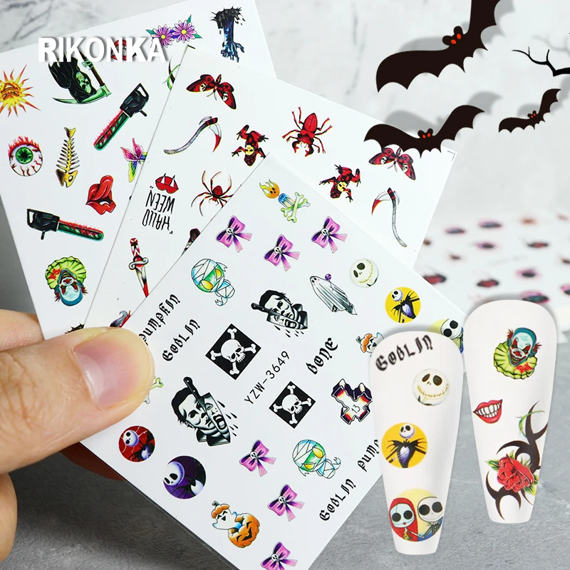 12 шт. переводные наклейки для ногтей в виде скелета летучей мыши |