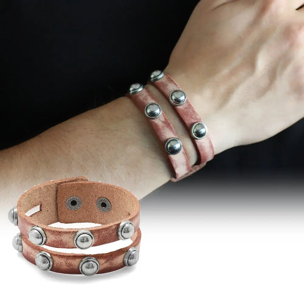 

Nipora Double Row Stone Wide Model Leather Men's Bracelet