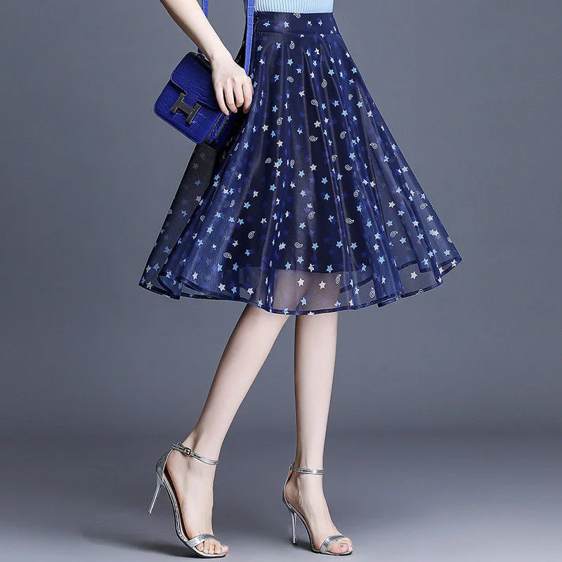 

Женская юбка с высокой талией, трапециевидная юбка средней длины с цветочным принтом, облегающая юбка для экрана, лето 2021