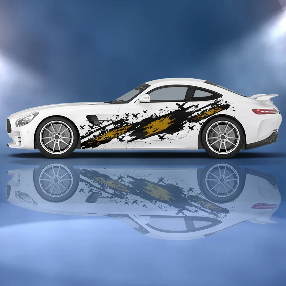 Ворона абстрактные полосатые брызги чернил наклейка на боковую сторону