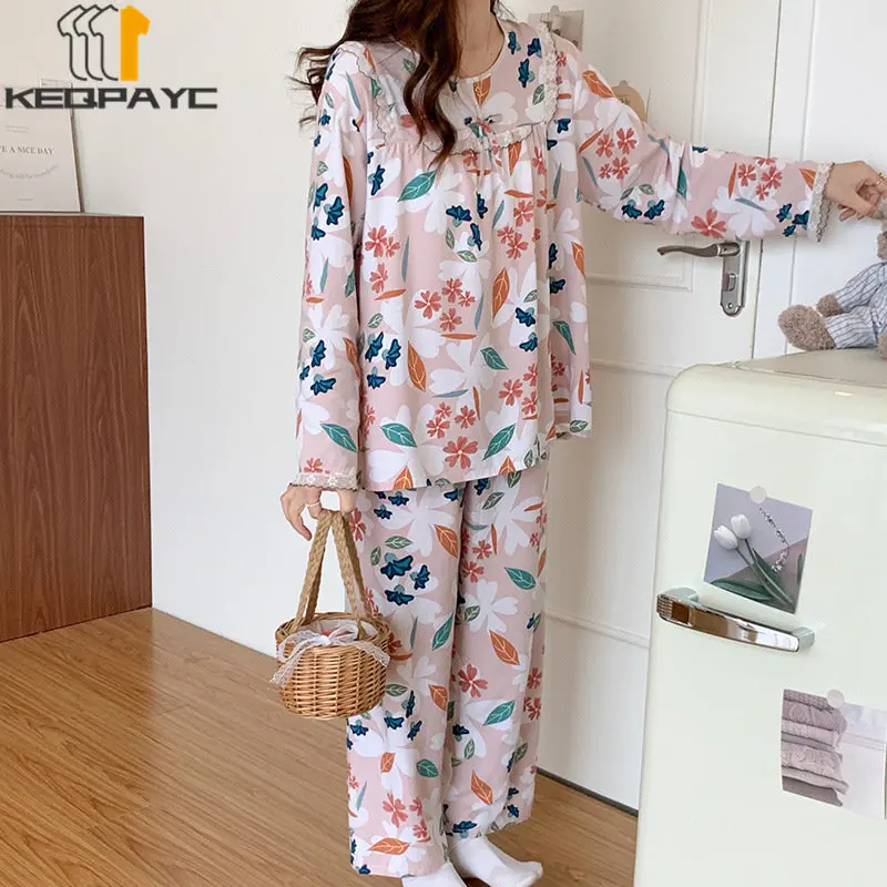 Women's Pajamas New 2023 Spring Autumn Long Sleeve O-neck Thin Sleepwear Pyjamas Women Cartoon Casual Nightwear Clothing Sets