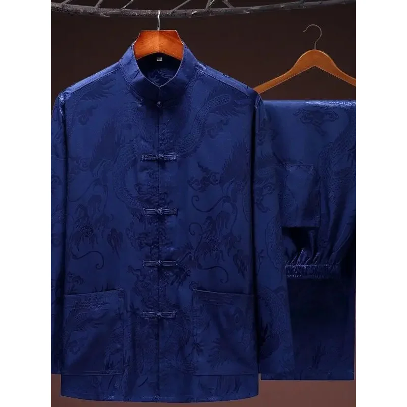 Традиционный китайский стиль костюм с вышивкой дракона Мужская футболка кунг-фу